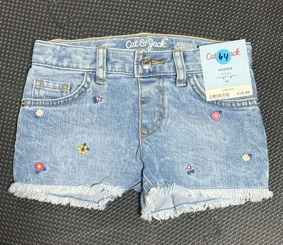 Cat & Jack Other - Cat & Jack Girls Embroidered Floral Denim Shorts Frayed Hem size 4t